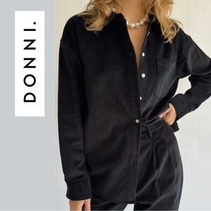 DONNI Corduroy Matching Set - Long Sleeve Shirt - Pleated Pants - Black - L / XL